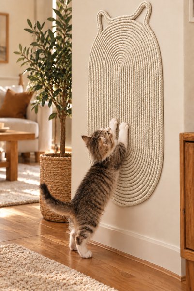 MaVaux Patiloop Cat Scratching Mat 35X65 Cm, Ear-Detailed Knitted Cat Mat, St...