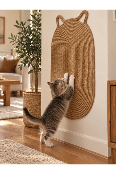 MaVaux Patiloop Cat Scratching Mat 35X65 Cm, Ear-Detailed Knitted Cat Mat, St...