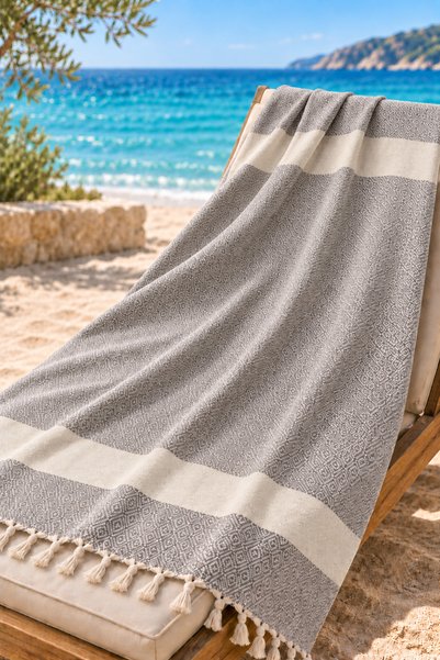 higliving 100% Cotton Fringed Peshtemal 90×170 cm Beach Pool Spa Sauna Towel