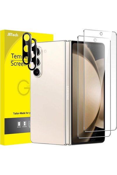 JETech واقي شاشة أمامي لهاتف جالاكسي زد فولد 5، عبوة من قطعتين+قطعتين