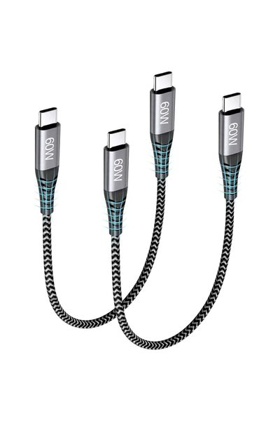 T Tersely حزمة من كابلين USB-C إلى C بطول 25 سم، كابل شحن سريع 60 واط مجدول م...