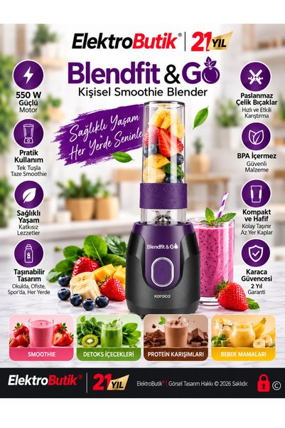 laptopfırsatı Blendfit Go 550 Watt 4 Bıçaklı Buz Kırıcılı 600 ml Personal Kişisel Smoothie Blender Black Purple