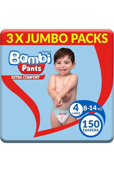 Sanita Bambi حفاضات أطفال مقاس 4، 8-14 كجم - سراويل مرنة قابلة للسحب مع نواة ...