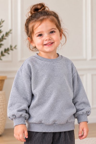 BAHNUR Unisex Kids-Baby Casual Model Two-Thread Raster Gray Sweatshirt