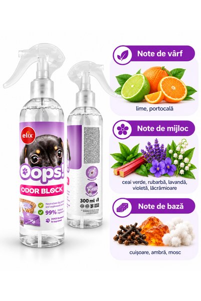 Elix Oops Dog Spray pentru Eliminarea Mirosului de Urină de Câine, Neutralizator Mirosuri, Tehnologie Odorano, 300 ml