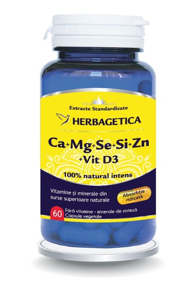 herbagetica Calciu, Magneziu, Seleniu, Siliciu și Zinc Organic cu Vitamina D3...