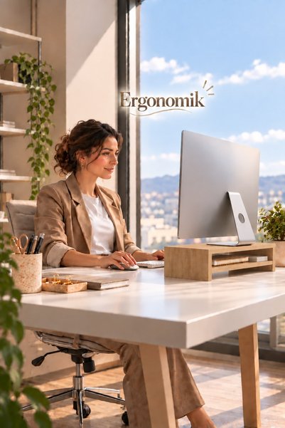 BYCİNO ERGONOMİK MONİTÖR YÜKSELTİCİ & MASA ÜSTÜ DÜZENLEYİCİ STANT MEŞE