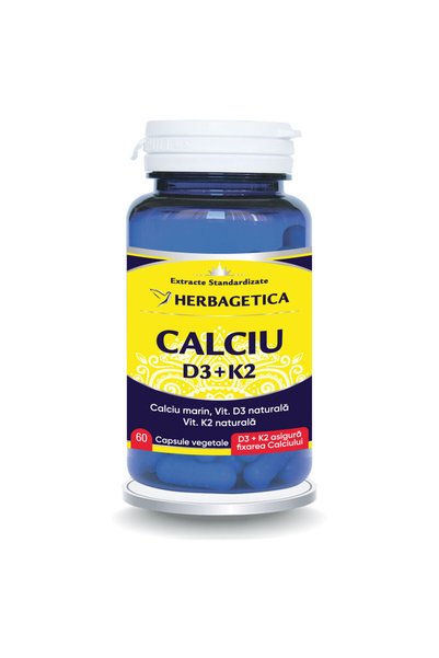 herbagetica Calciu cu Vitamina D3 și K2 (60 capsule vegetale) – Supliment pen...