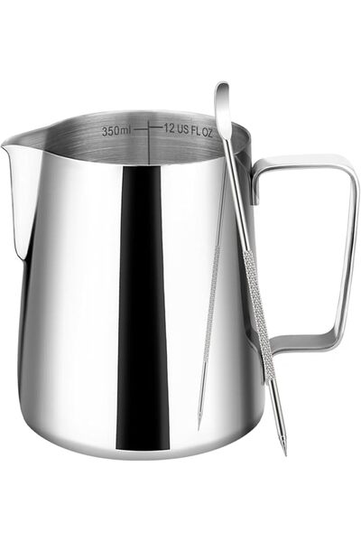 Amrules Milk Frothing Pitcher, 12oz Milk Frother Cup with Clear Scale, 304 St...