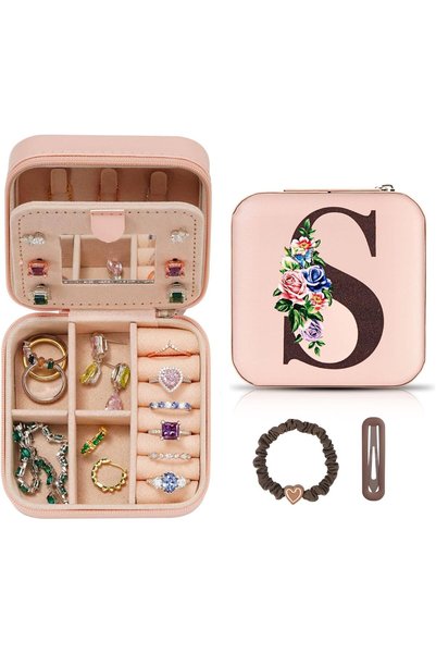 LIWEGHT Travel Jewelry Box Initial Jewelry Case Small Jewelry Case with Mirro...