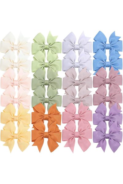 YRQX 24PCS 3Inch Hair Bows for Girls, Grosgrain Ribbon Pinwheel Baby Hair Cli...