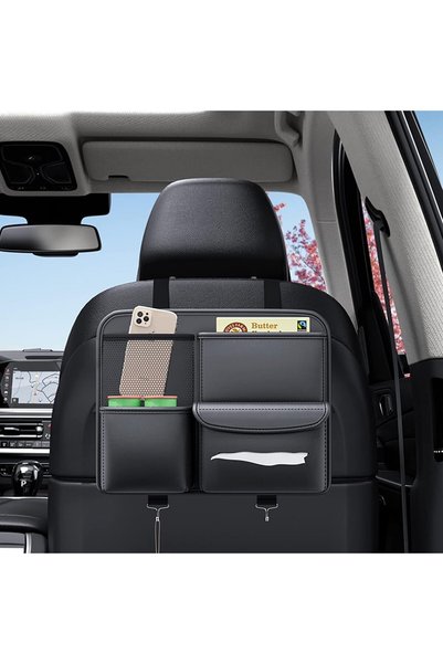 EXCEFORE Leather Car Backseat Organizer - Hanging Seat Storage Bag for Snacks...