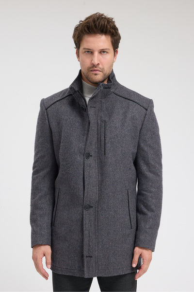 Frappoli معطف رجالي من ليبرتو بقصة عادية وياقة سميكة مزخرفة وجيوب، مصنوع من ق...