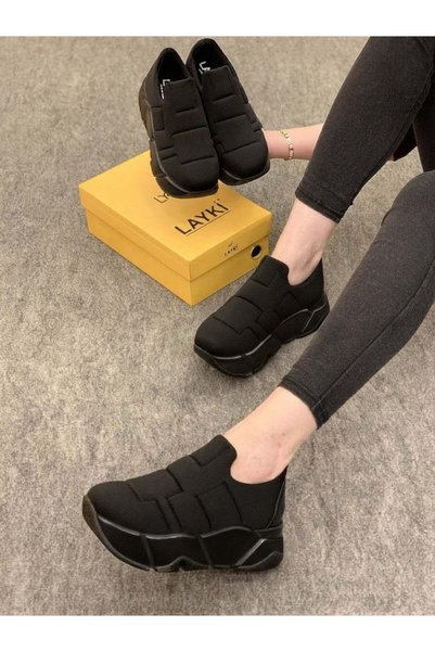layki Lussi Black Colored Parachute Fabric Women's Sports Shoes