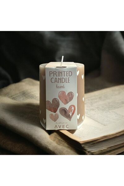Avec Printed Candle Heart Decorative Candle – 8 cm x Ø 6.8 cm, Heart Pattern,...