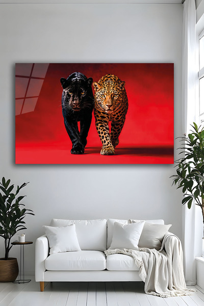Parıltı Yayınları Modern Siyah Panter Leopar Kırmızı Fon Güç Temalı Lüks Deko...