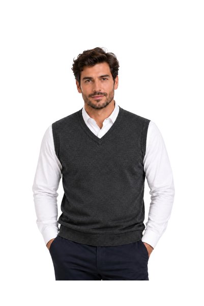 BattalModa سترة تريكو بياقة على شكل حرف V من أنثراسايت M-L-XL-2XL