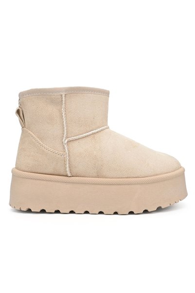 Tmall Γυναικείες μπότες, τύπου Ugg, δερμάτινες, με επένδυση γούνας, CD1041, μπεζ