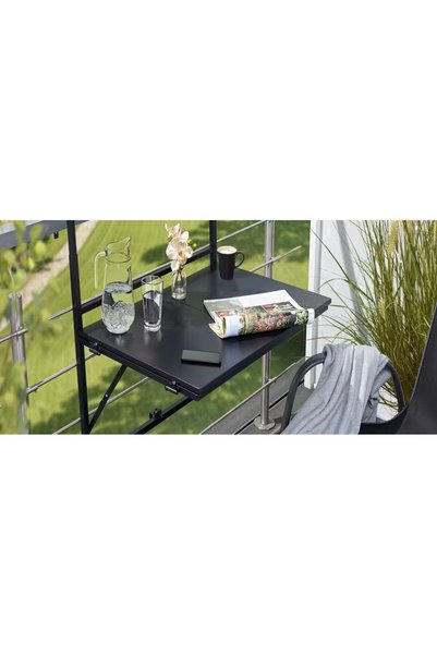 belavi Masă Balcon Pliabilă cu Uscător Rufe – Metal, 70×56,5×61,5–68,5 cm, Negru