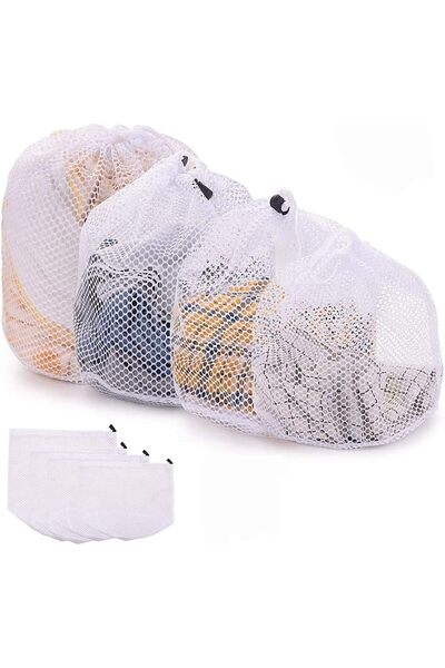 GENERAL 4PCS Mesh Laundry Bags Laundry Net Bag Drawstring Reusable Durable Wa...