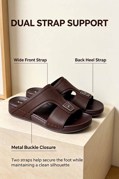 SaudEva Foot شباشب رجالية مصنوعة في المملكة العربية السعودية بحلقة بيضاوية وحزام مزدوج مضاد للانزلاق للمكتب