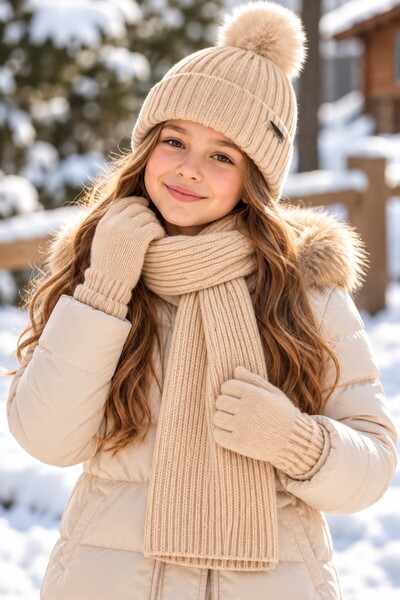 minik'o kids Ki̇tti̇ 26180-05 Girls 9-15 Years Old Scarf, Beanie, Gloves Set