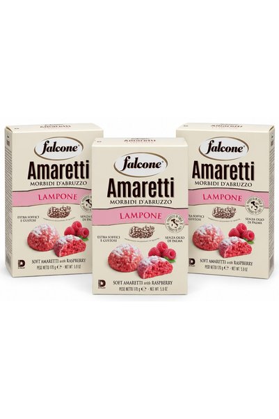 Falcone Set de 3 x Amaretti Morbidi d’Abruzzo cu zmeură – Biscuiți italieni m...