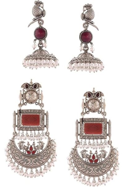 ZAVERI PEARLS طقم من قطعتين من أقراط الجومكي والدانغلر الأنيقة ذات الأحجار ال...