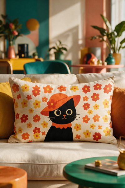 LadiesHome Retro Floral Cute Cat Pattern Rectangle Throw Pillow Cover 50X30 c...