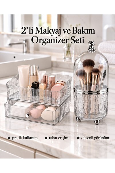 Calviohome 2’li Makyaj ve Bakım Organizer Seti – Çekmeceli Düzenleyici ve 360...