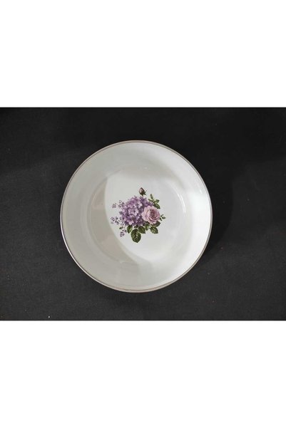 Zarif İnci Enamel Custard Dish Breakfast Plate 18 cm Patterned Plate 12 Pcs, Deep Plate, Salad Plate, Chips Bowl