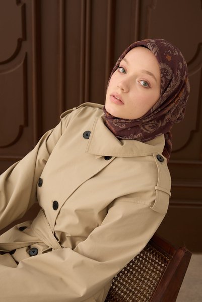 Silk Home Kadın Acı Kahve Etnik Şal Desen Velora Eşarp 161048-21