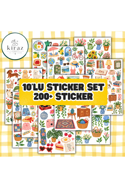 Kiraz Craft Estetik Karışık Temalı Sticker Seti – 10 Sayfa, 200+ Vintage Çiçe...
