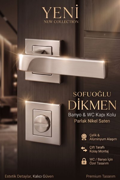 Sofuoğlu Dikmen Model Paslanmaz Çelik Parlak Nikel Saten Renk Kare Rozetli WC...