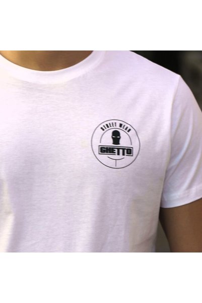 GHETTO Λευκό T-Shirt Streetwear με Λογότυπο Unisex - Μεσαίο