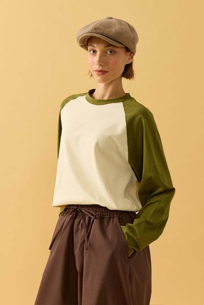 Ceylan Otantik Krem Taban Kol Zeytin Yeşili Reglan Kol Body