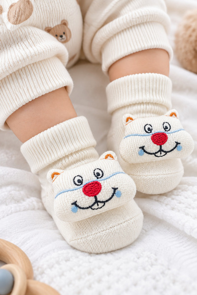 Babyhola 0-6 Ay Figürlü Pamuklu 3'Lü Kız Erkek Bebek Çorap Seti 396