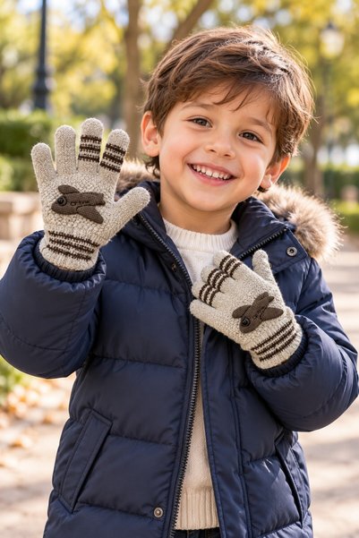 minik'o kids Ki̇tti̇ 26220-06 Men's 3-6 Years Knitted Gloves