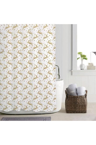 DD SHOP Perdea de Dus Alba cu Cerbi Aurii de Craciun 180x180cm