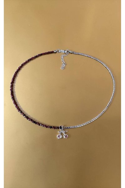 Bensei Takı Dükkanı BENSEİ Çelik Kolye Ucu Aksesuarlı , Garnet Taşı Ve Hemati...