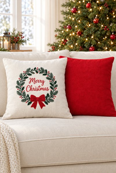 Modamina New Year's Themed Punch Embroidered 2-Piece Throw Pillow Cover Set |...