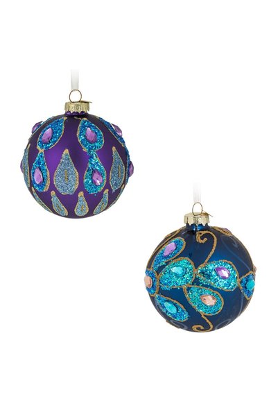 DD SHOP Ornament Brad de Craciun Glob din Sticla Albastra Mov cu Glitter & Cr...