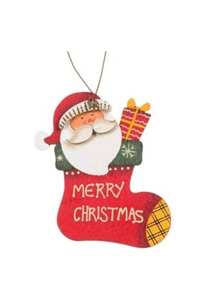DD SHOP Ornament Brad de Craciun Vintage Cizmulita Mos Craciun din Lemn 8cm