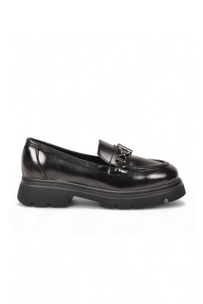 AYAKMOD Kadın Loafer Ayakkabı Siyah Cilt Tokalı Kalın Taban Şık Kadın Klasik Casual Ayakkabı 572508