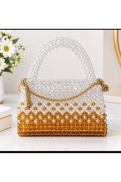 Generic Brand Luxury Crystal Beaded Handbag – Clear & Golden Amber