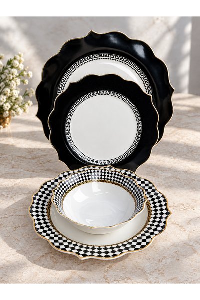 Onedekor 16 Parça 4 Kişilik Porselen Dama Black Yemek Takımı