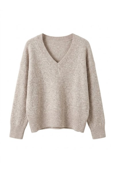 Crep V-Neck Knitwear-Latte Latte