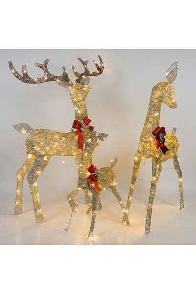 Herdekora Christmas Ornament Deer Metal Lighted Red Bow with Brown Antlers Se...