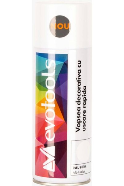 Evotools Spray vopsea alb RAL 9010, 400 ml, uscare rapida