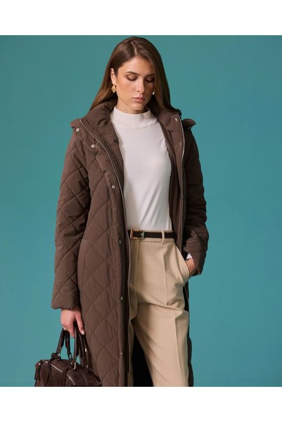 SEÇİL Kapitone Model Kapüşon Yaka Anorak-Kahverengi - 42